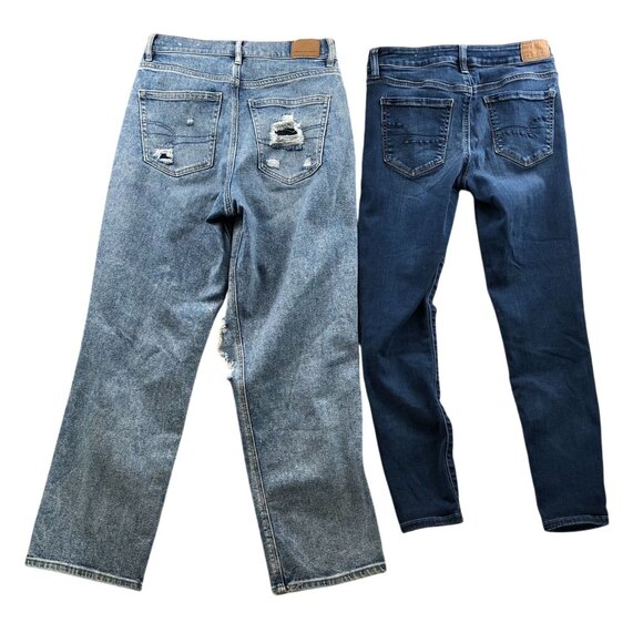 American Eagle Women Jeans Size 4 Lot Of Two Destroyed Blue Denim Casual Classic - Picture 2 of 16